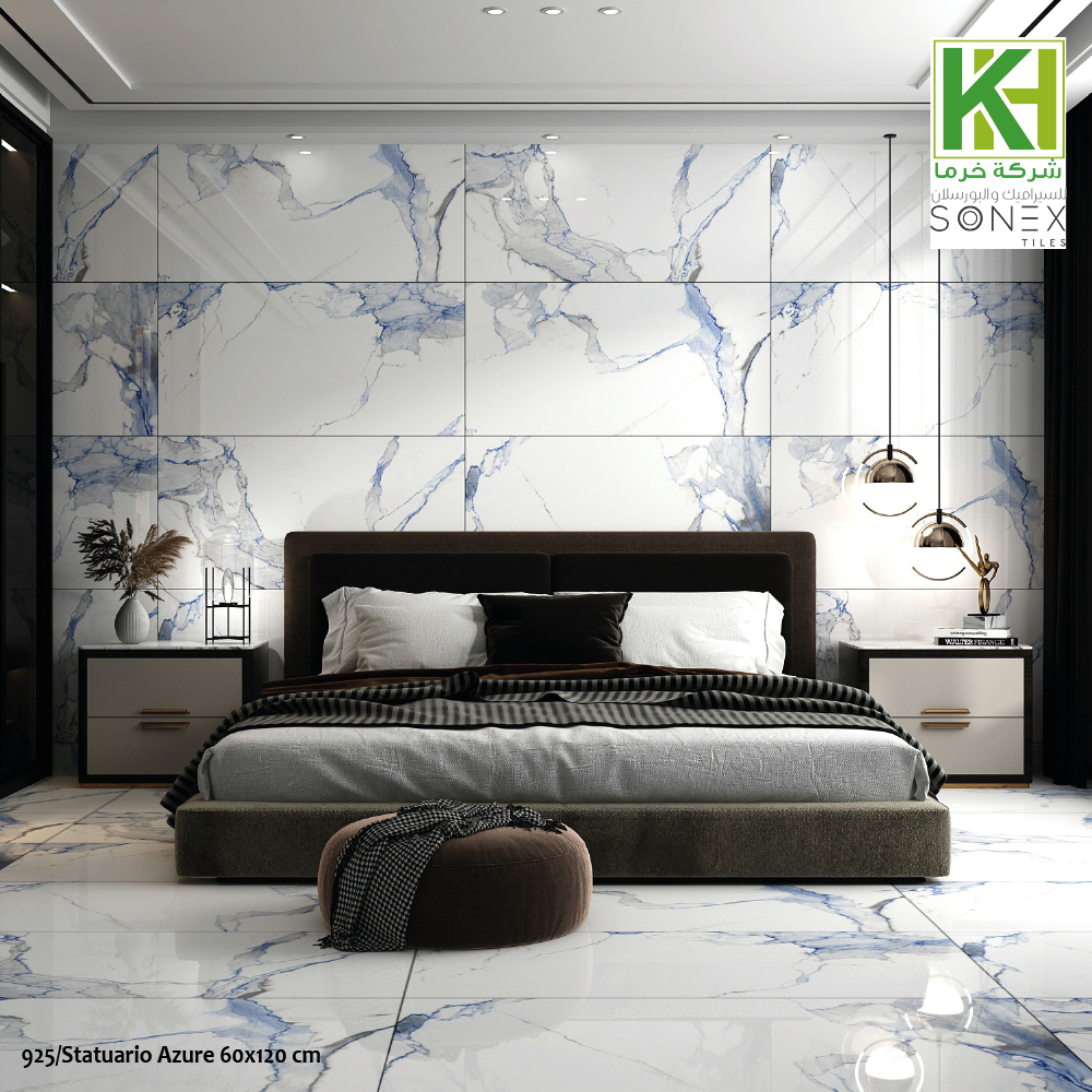 Picture of Indian Porcelain tile 60x120cm  Statuario Azure